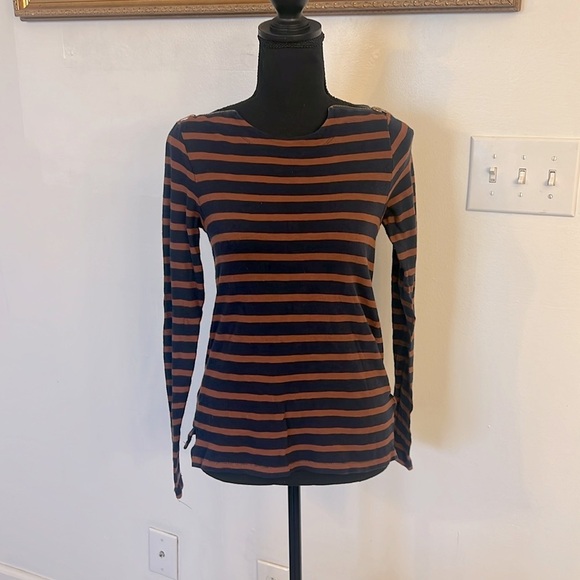 J. Crew Striped Shirt W/Shoulder YKK Zippers, 100% Cotton, Sz. XS. - Picture 1 of 10